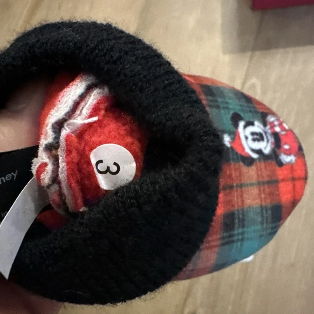 Disney Baby Minnie Mickey Mouse Plaid Christmas Slippers Crib Booties Size 3 NEW